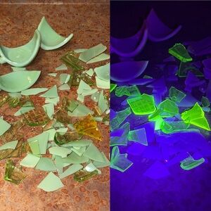 Vintage UV Glowing Jadeite and Depression Glass Shards for Crafts